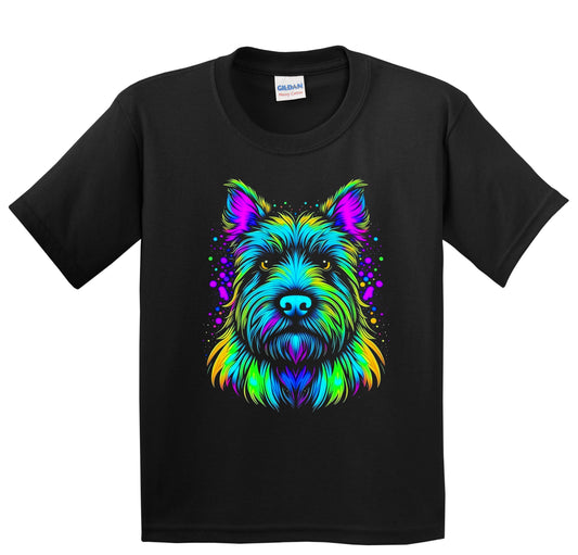 Colorful Bright Scottish Terrier Vibrant Psychedelic Dog Art Youth T-Shirt