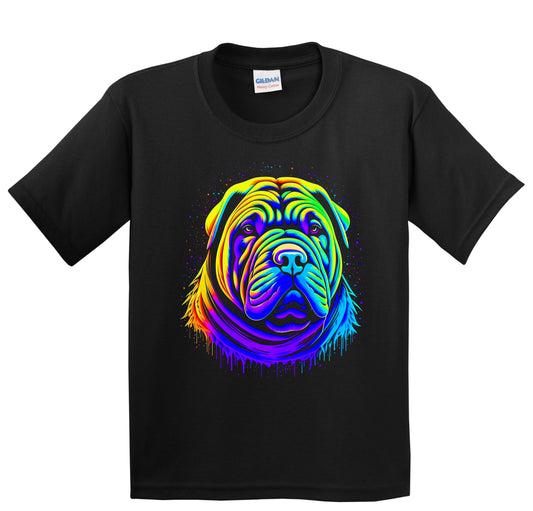 Colorful Bright Shar Pei Vibrant Psychedelic Dog Art Youth T-Shirt