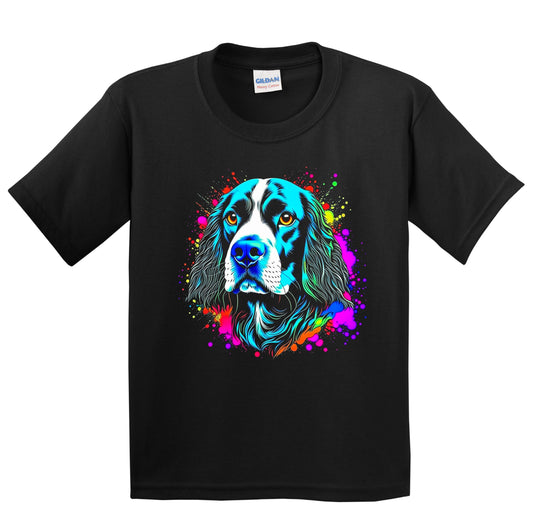 Colorful Bright Springer Spaniel Vibrant Psychedelic Dog Art Youth T-Shirt