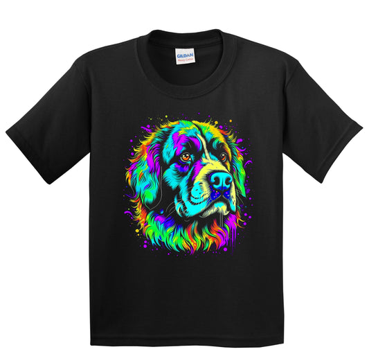 Colorful Bright St. Bernard Vibrant Psychedelic Dog Art Youth T-Shirt
