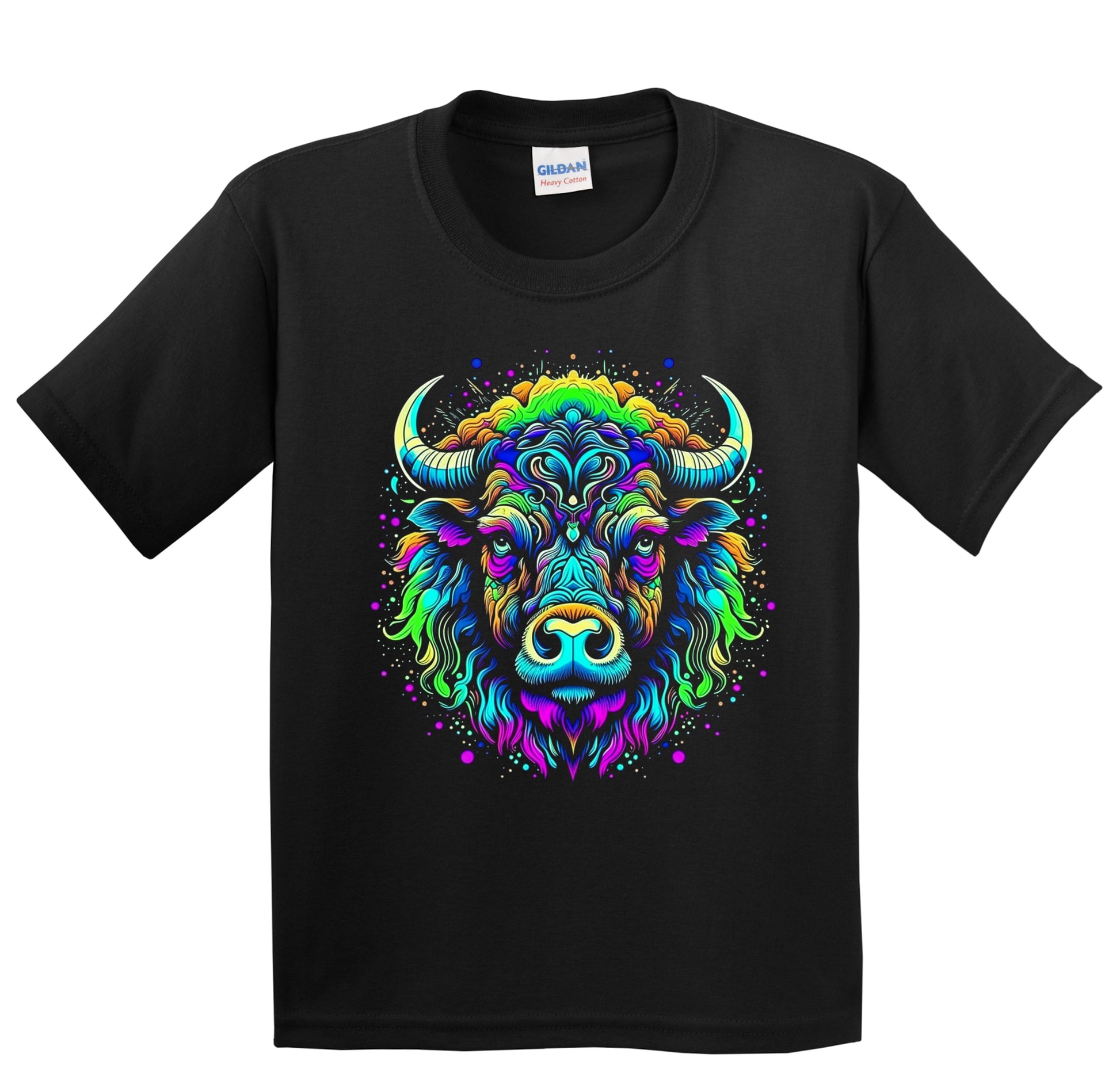 Colorful Bright Bison Vibrant Psychedelic Buffalo Animal Art Youth T-Shirt
