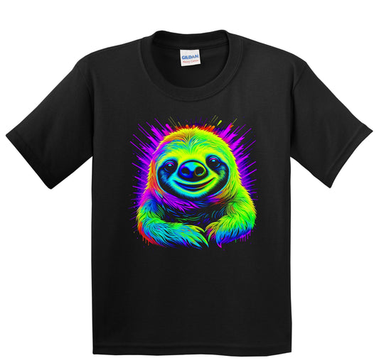 Colorful Bright Sloth Vibrant Psychedelic Animal Art Youth T-Shirt