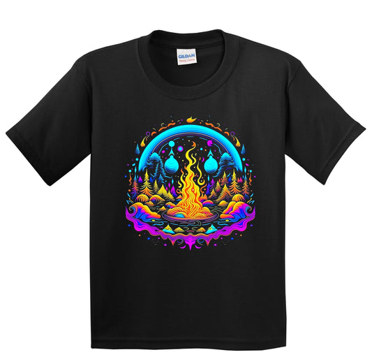 Colorful Bright Campfire Vibrant Psychedelic Camping Art Youth T-Shirt