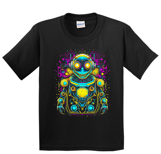 Colorful Bright Robot Vibrant Psychedelic Art Youth T-Shirt