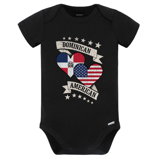 Dominican American Heart Flags Dominican Republic America Baby Bodysuit (Black)