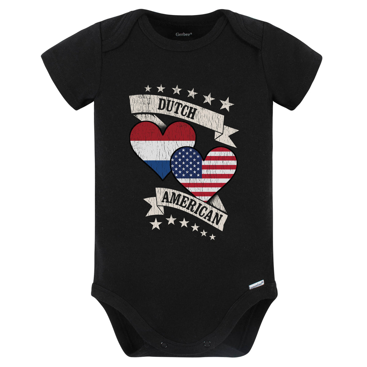 Dutch American Heart Flags Netherlands America Baby Bodysuit (Black)