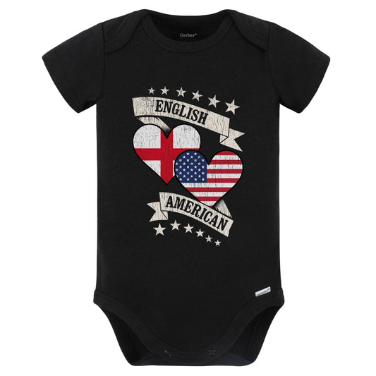 English American Heart Flags England America Baby Bodysuit (Black)