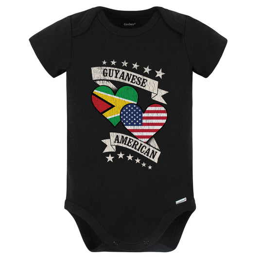 Guyanese American Heart Flags Guyana America Baby Bodysuit (Black)