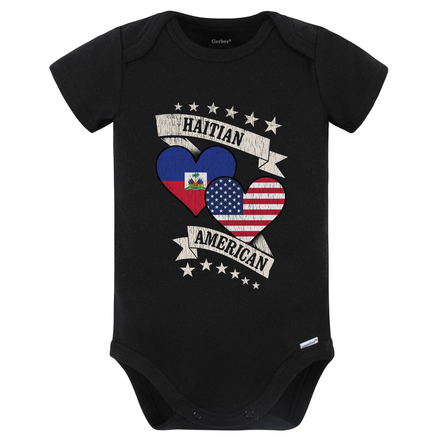 Haitian American Heart Flags Haiti America Baby Bodysuit (Black)