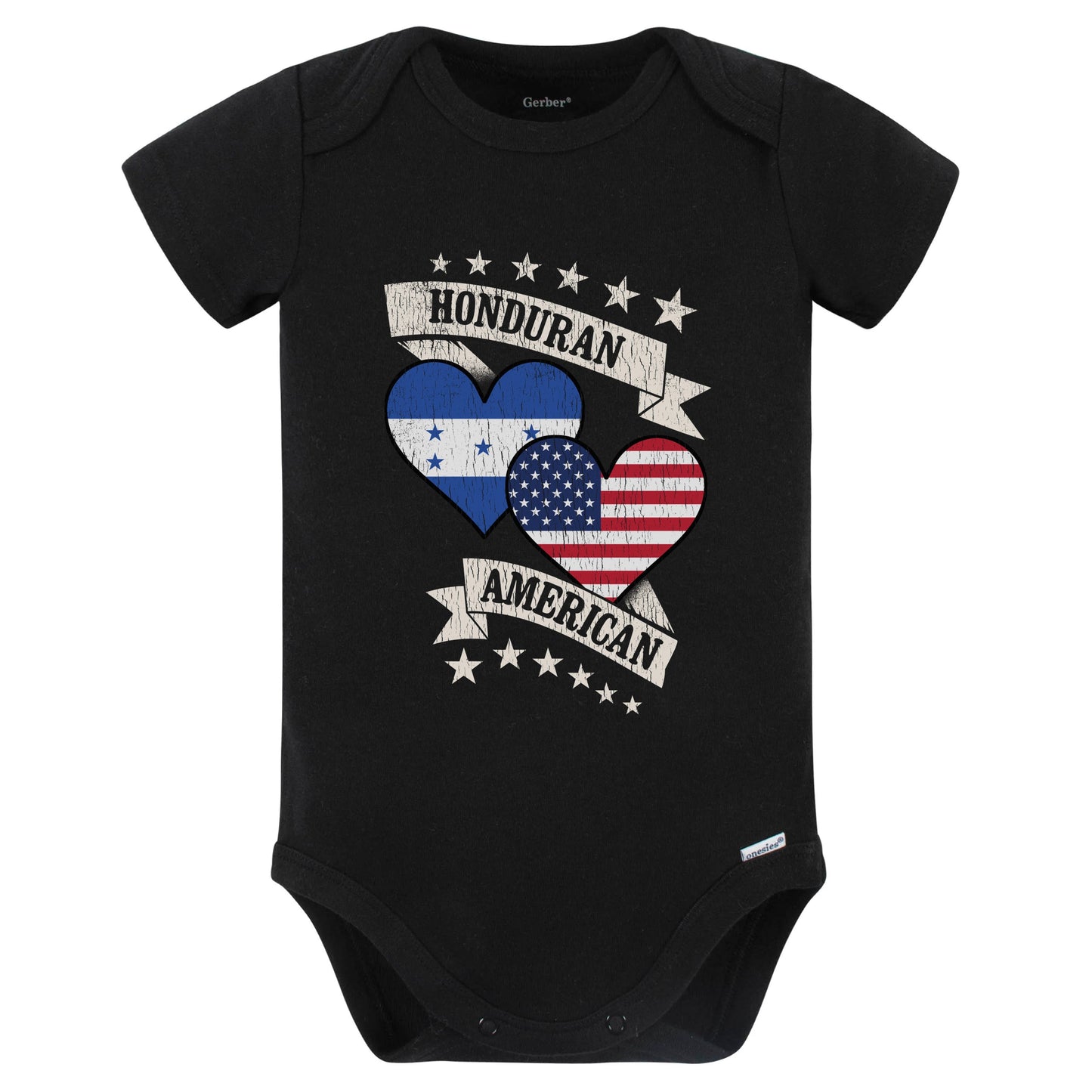 Honduran American Heart Flags Honduras America Baby Bodysuit (Black)