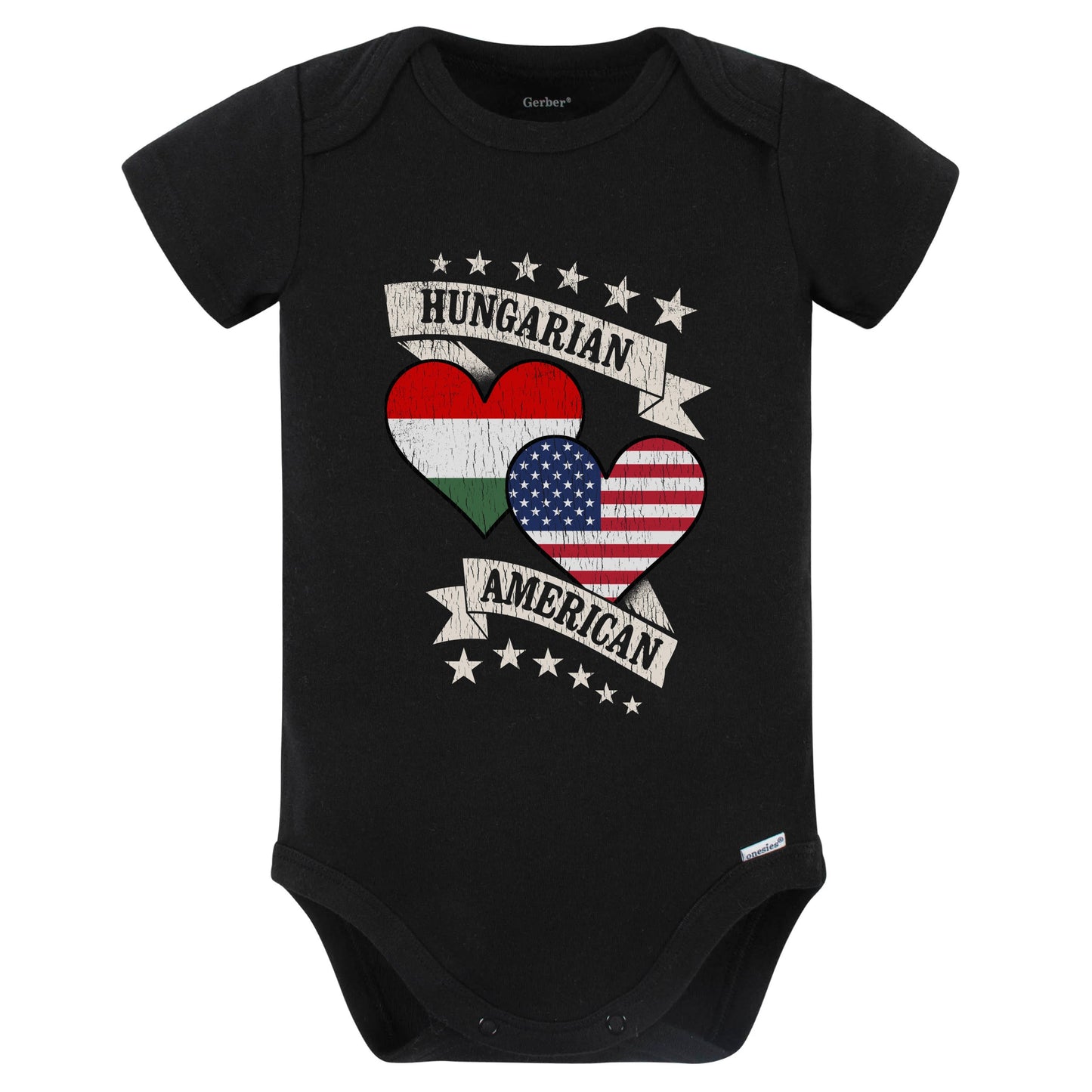 Hungarian American Heart Flags Hungary America Baby Bodysuit (Black)