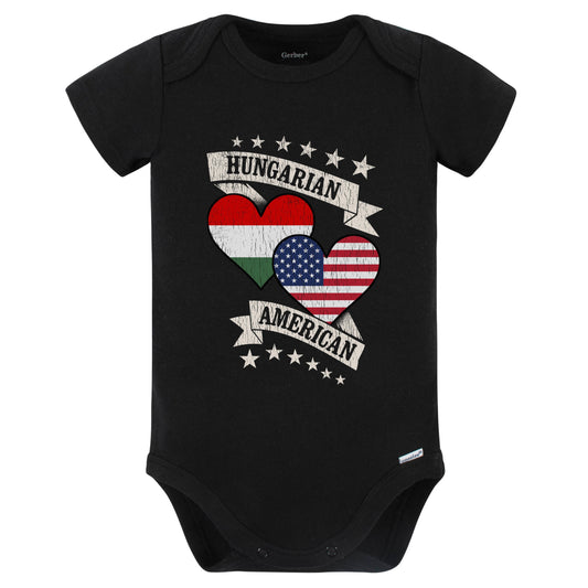 Hungarian American Heart Flags Hungary America Baby Bodysuit (Black)