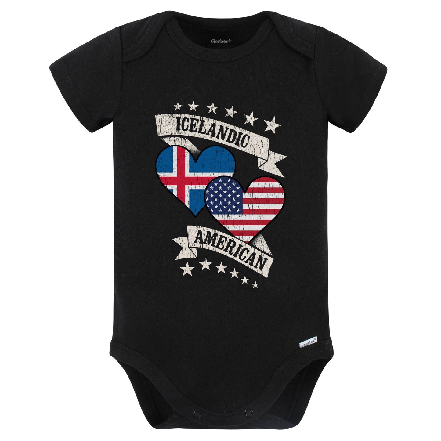 Icelandic American Heart Flags Iceland America Baby Bodysuit (Black)