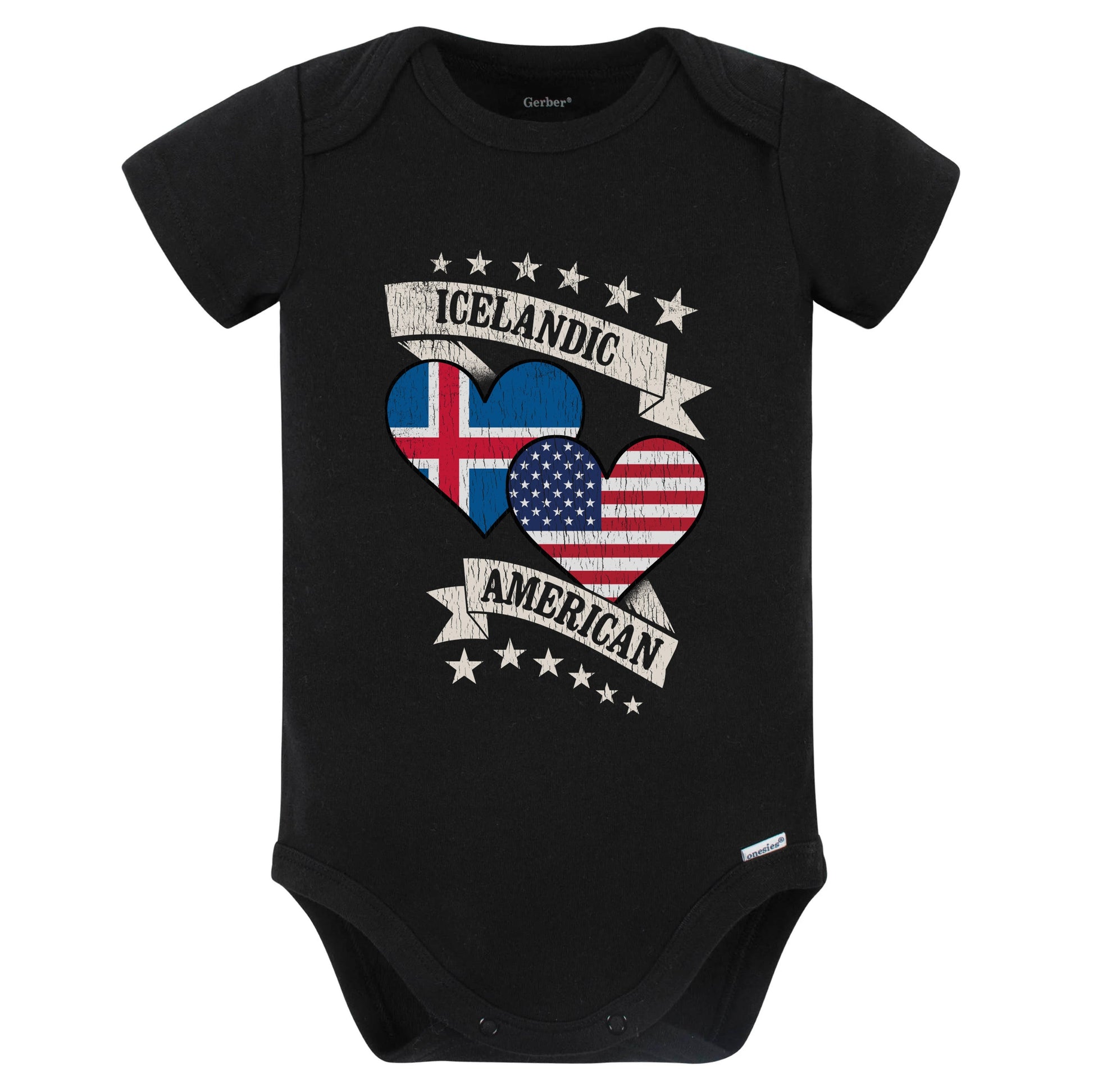 Icelandic American Heart Flags Iceland America Baby Bodysuit (Black)