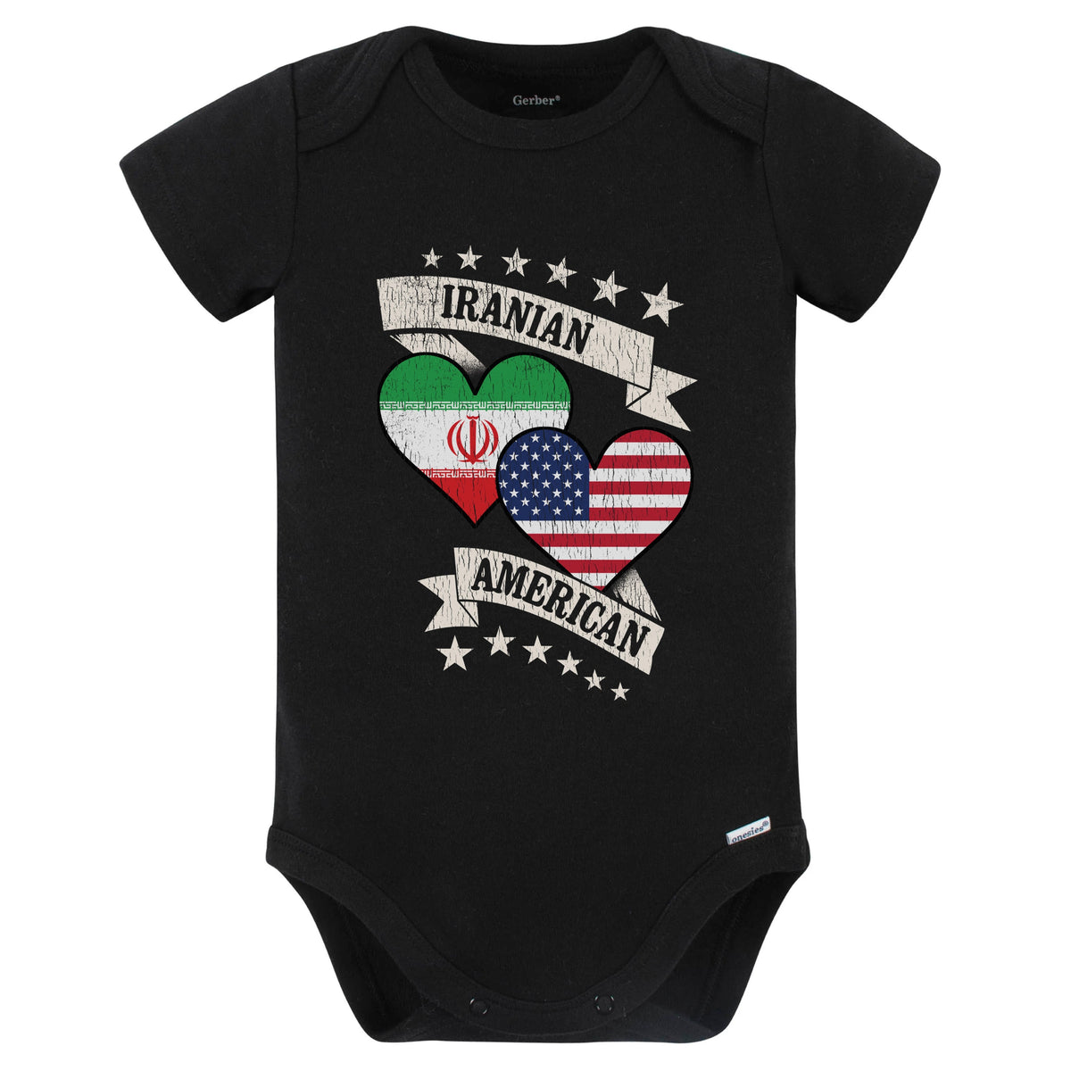 Iranian American Heart Flags Iran America Baby Bodysuit (Black)