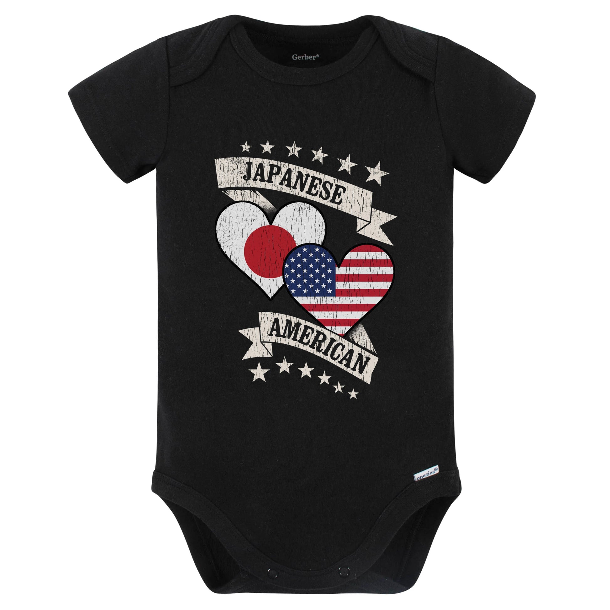 Japanese American Heart Flags Japan America Baby Bodysuit (Black)