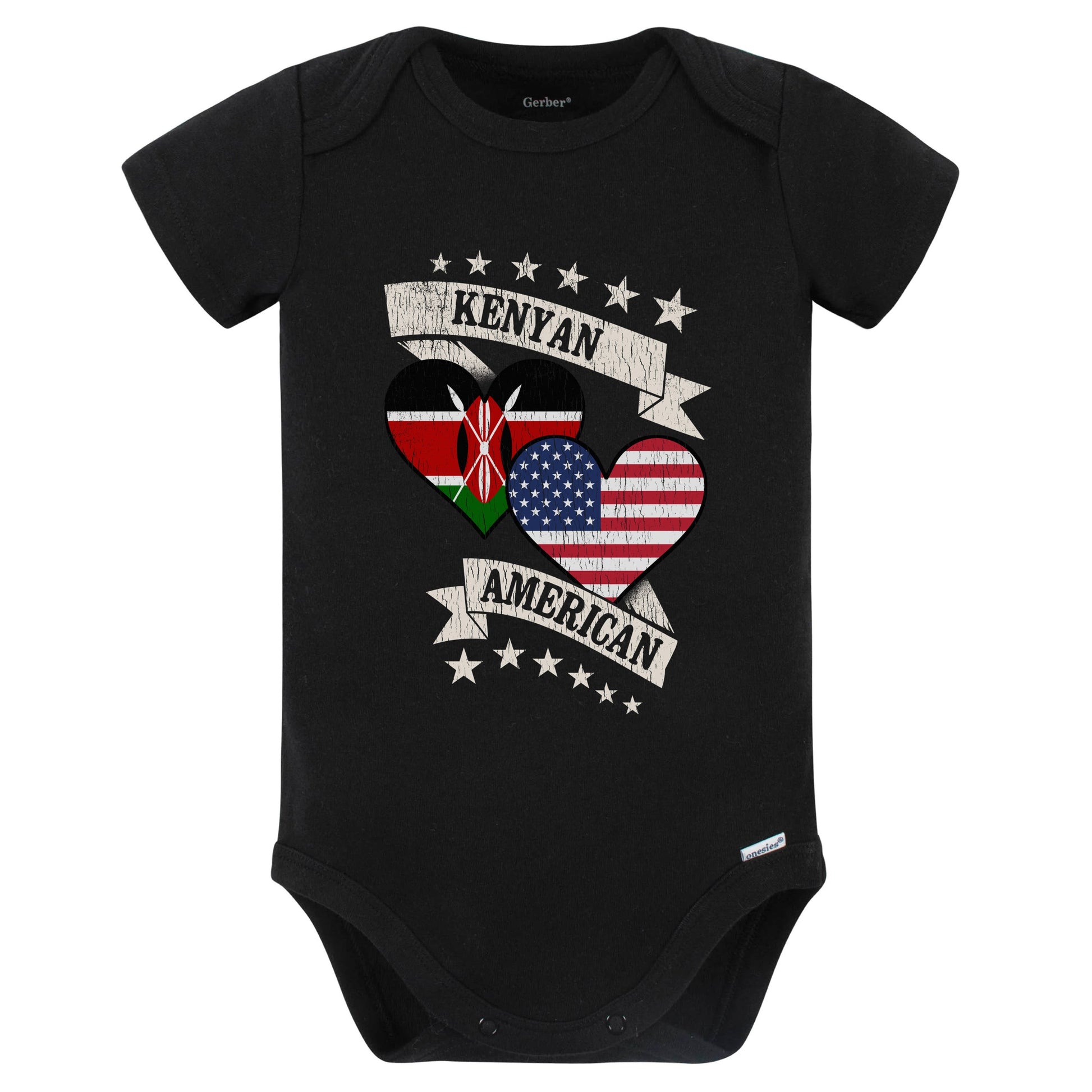 Kenyan American Heart Flags Kenya America Baby Bodysuit (Black)