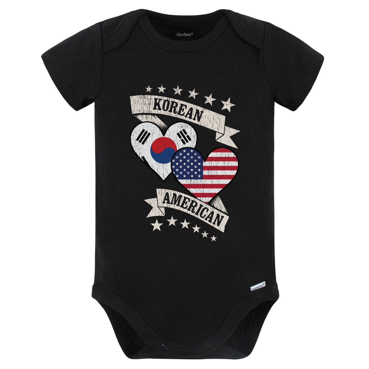 Korean American Heart Flags South Korea America Baby Bodysuit (Black)