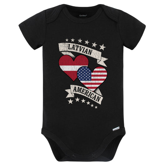 Latvian American Heart Flags Latvia America Baby Bodysuit (Black)