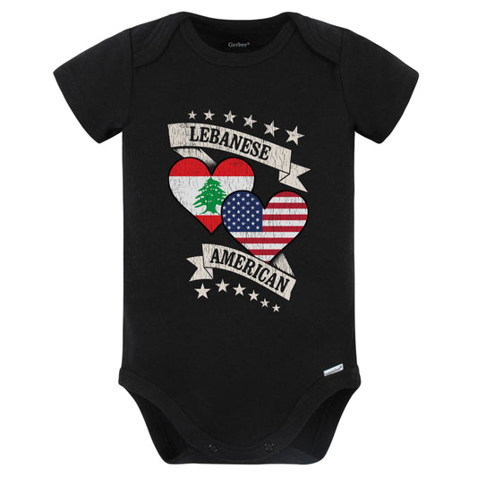 Lebanese American Heart Flags Lebanon America Baby Bodysuit (Black)