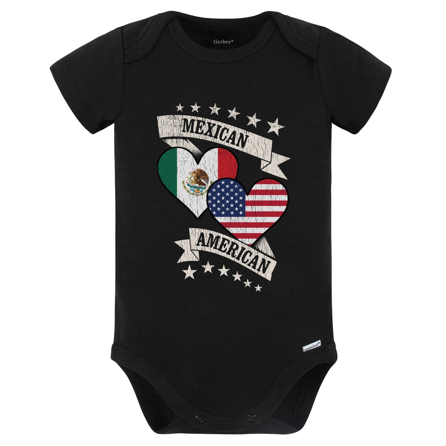 Mexican American Heart Flags Mexico America Baby Bodysuit (Black)
