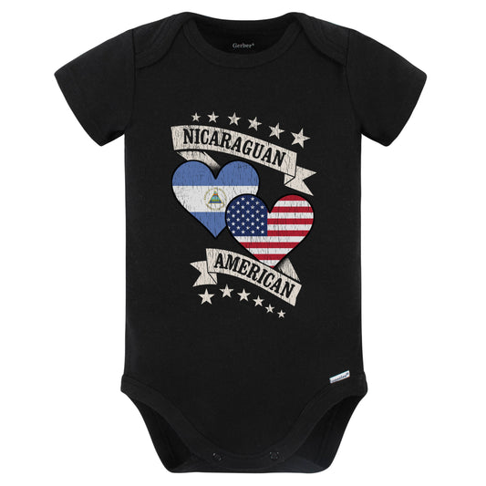 Nicaraguan American Heart Flags Nicaragua America Baby Bodysuit (Black)