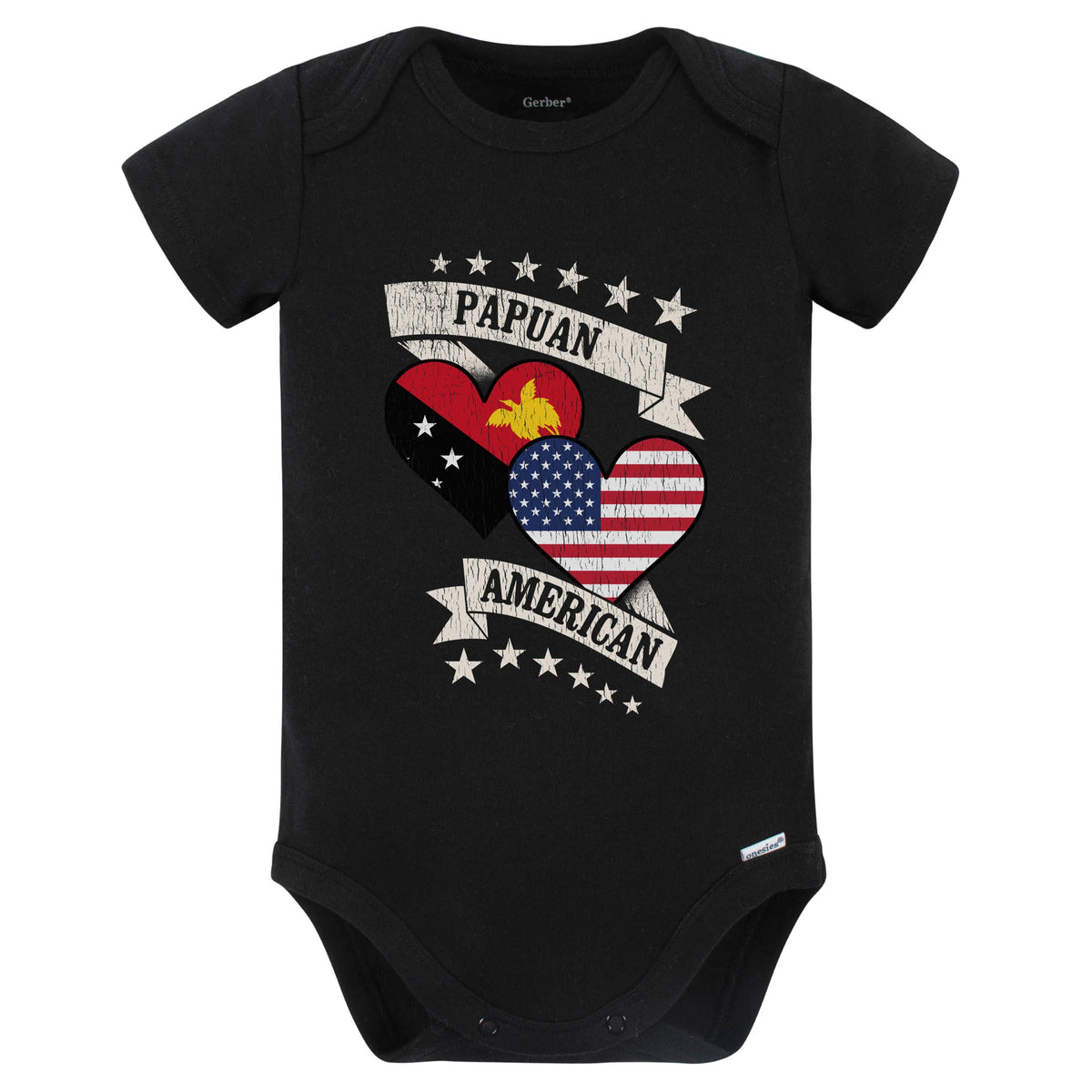 Papuan American Heart Flags Papua New Guinea America Baby Bodysuit (Black)