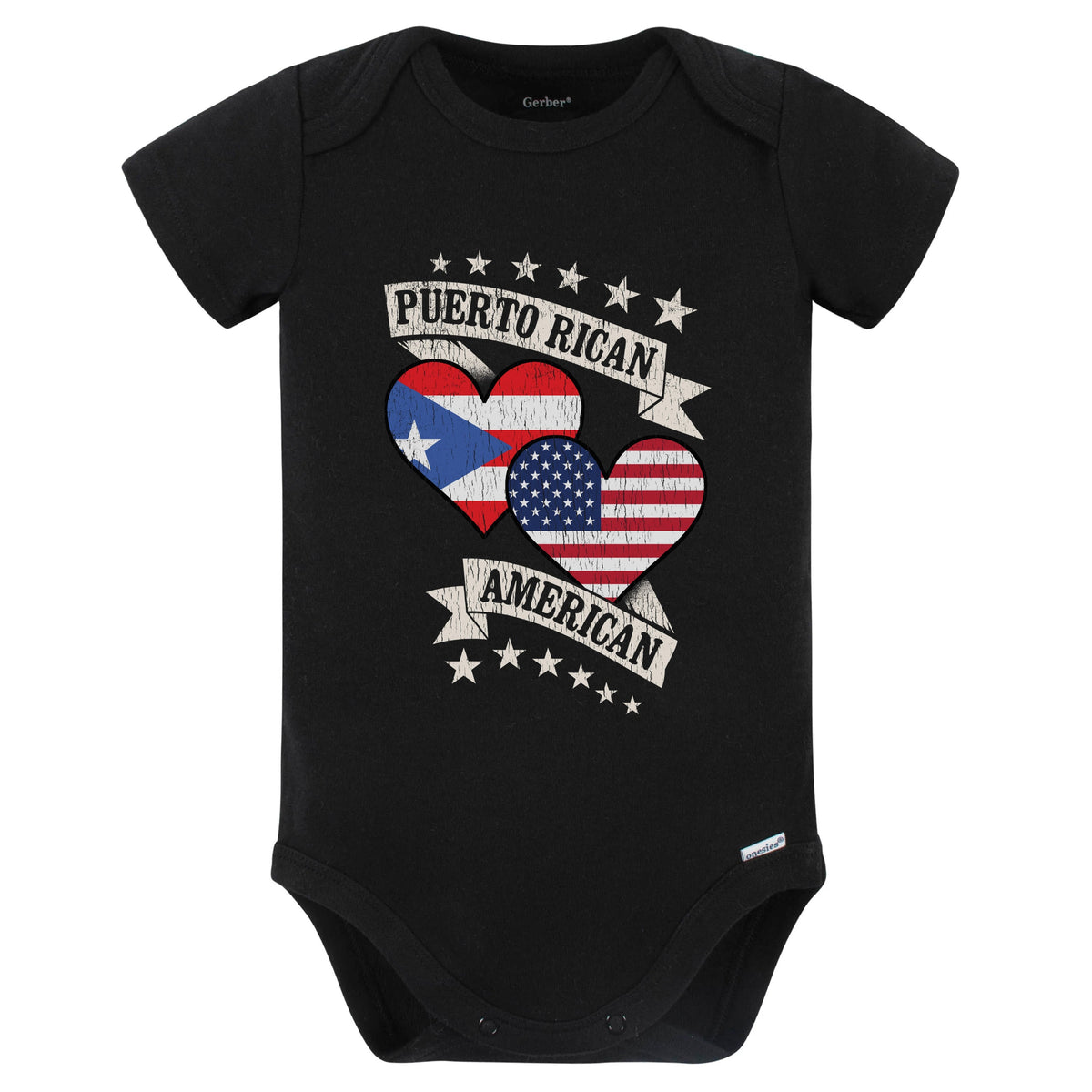 Puerto Rican American Heart Flags Puerto Rico America Baby Bodysuit (Black)