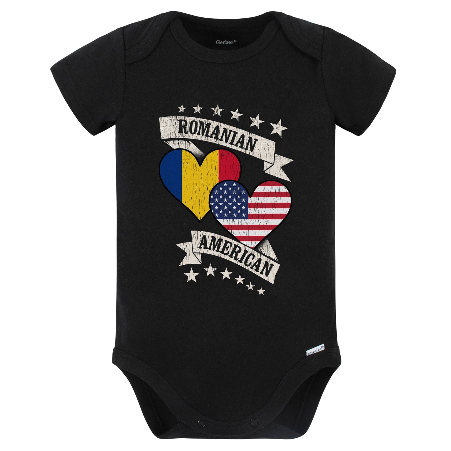 Romanian American Heart Flags Romania America Baby Bodysuit (Black)