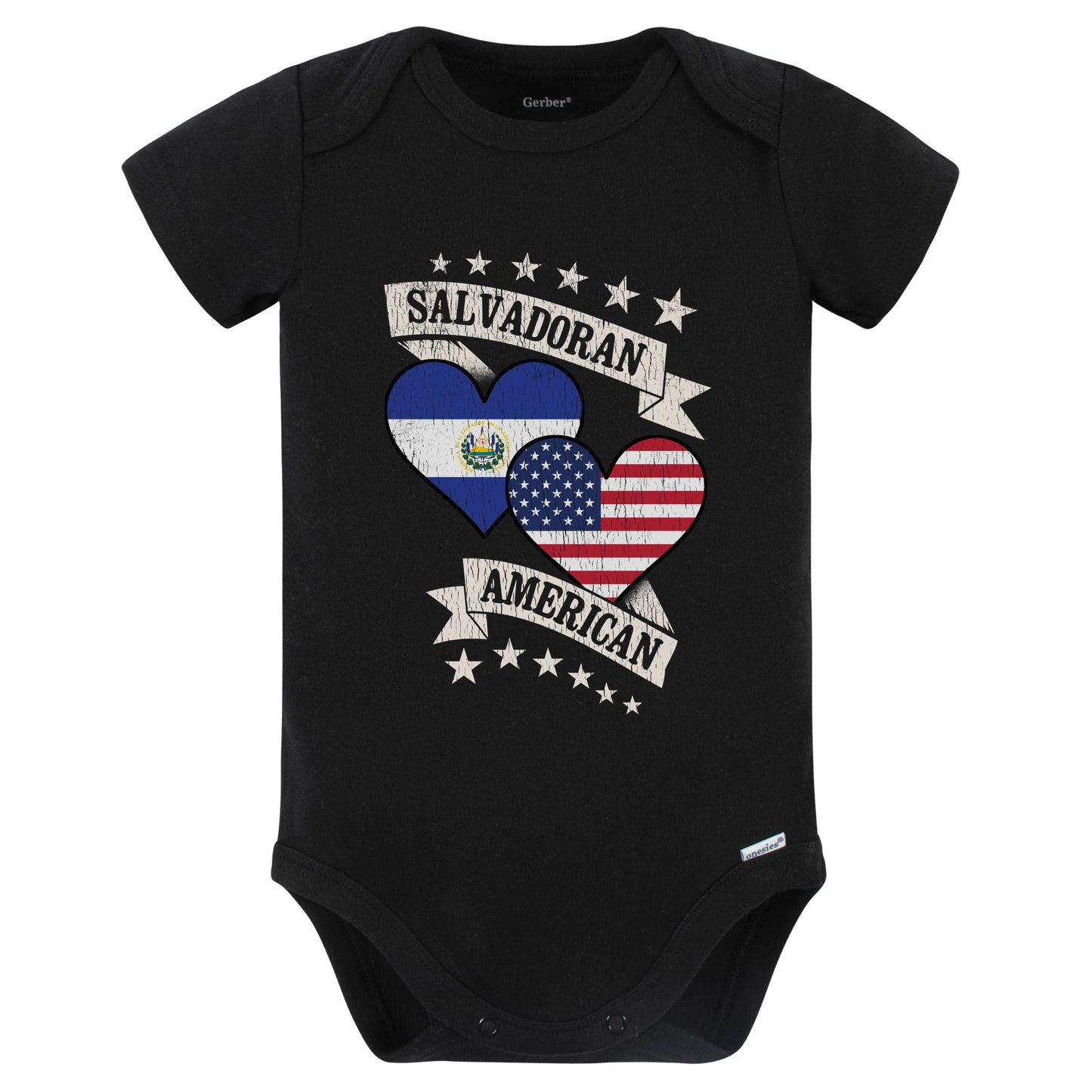 Salvadoran American Heart Flags El Salvador America Baby Bodysuit (Black)
