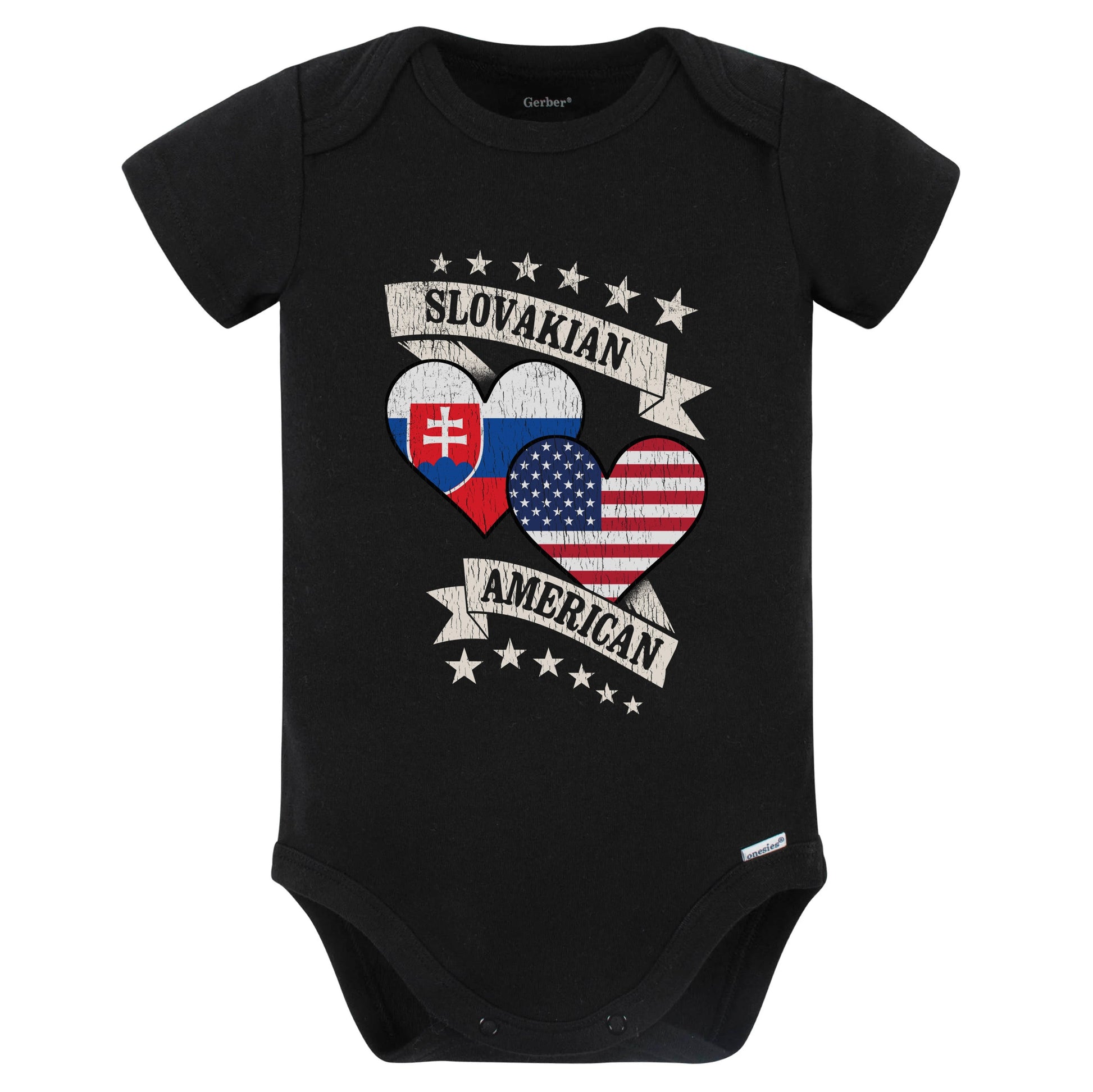 Slovakian American Heart Flags Slovakia America Baby Bodysuit (Black)
