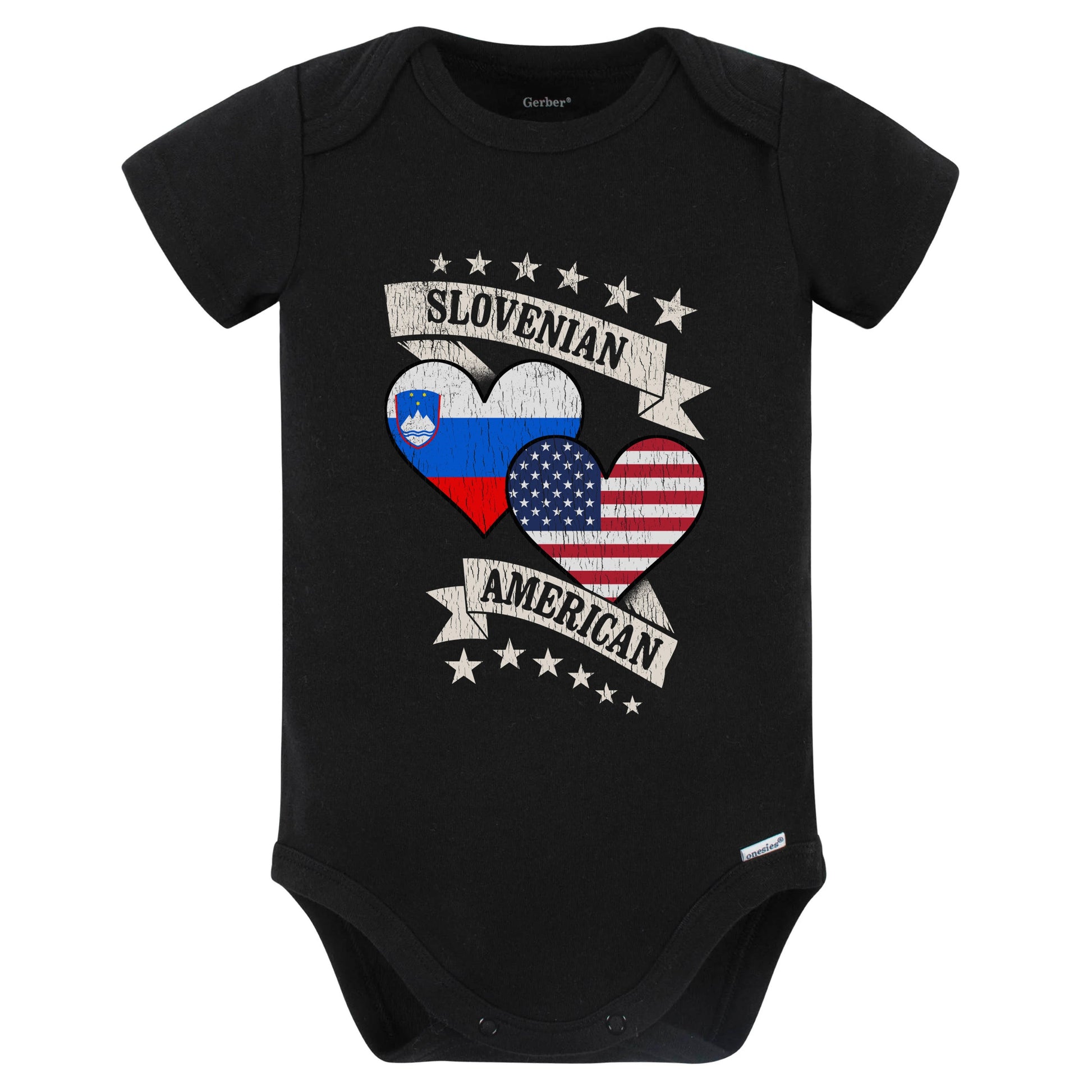 Slovenian American Heart Flags Slovenia America Baby Bodysuit (Black)