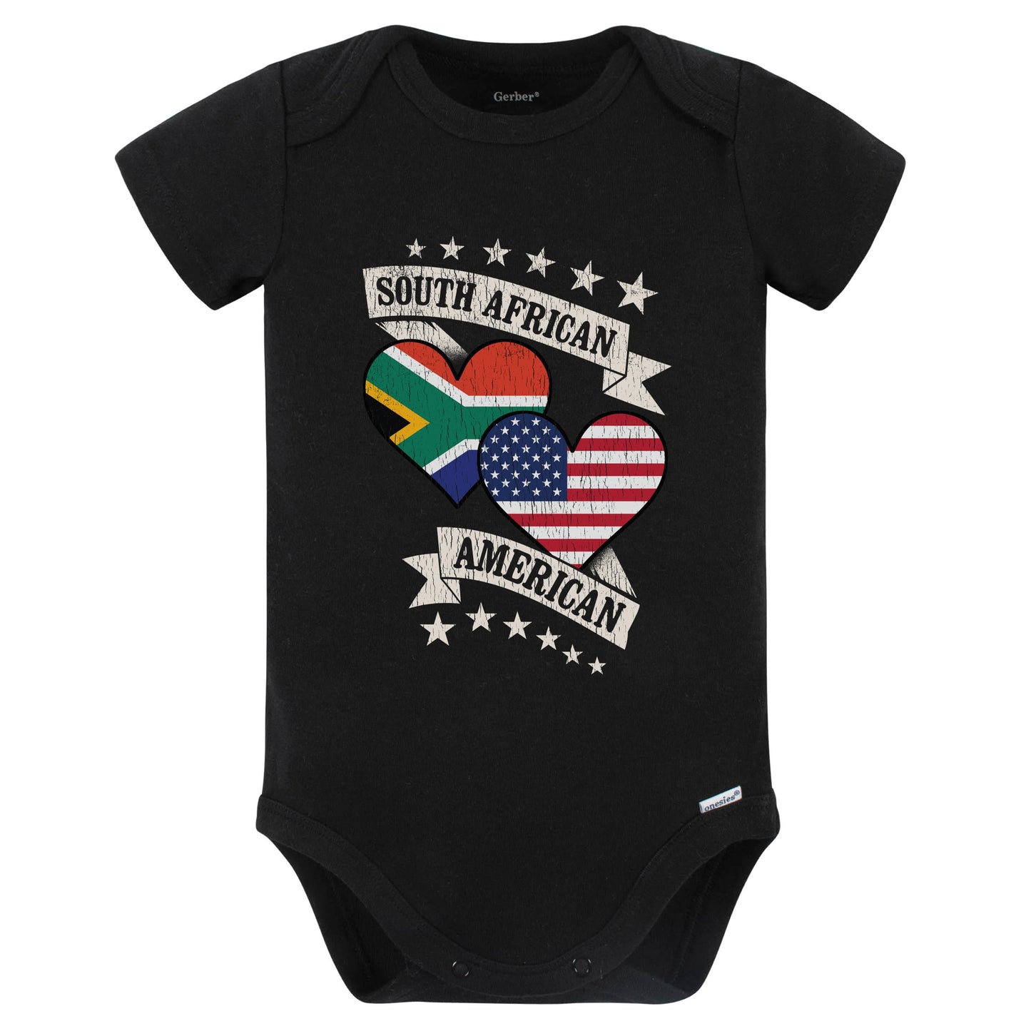 South African American Heart Flags South Africa America Baby Bodysuit (Black)