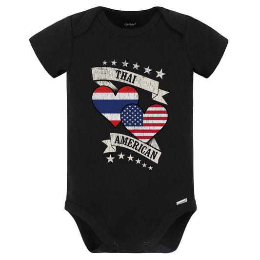 Thai American Heart Flags Thailand America Baby Bodysuit (Black)