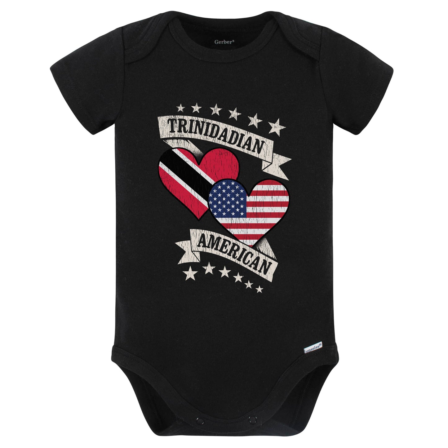 Trinidadian American Heart Flags Trinidad and Tobago America Baby Bodysuit (Black)