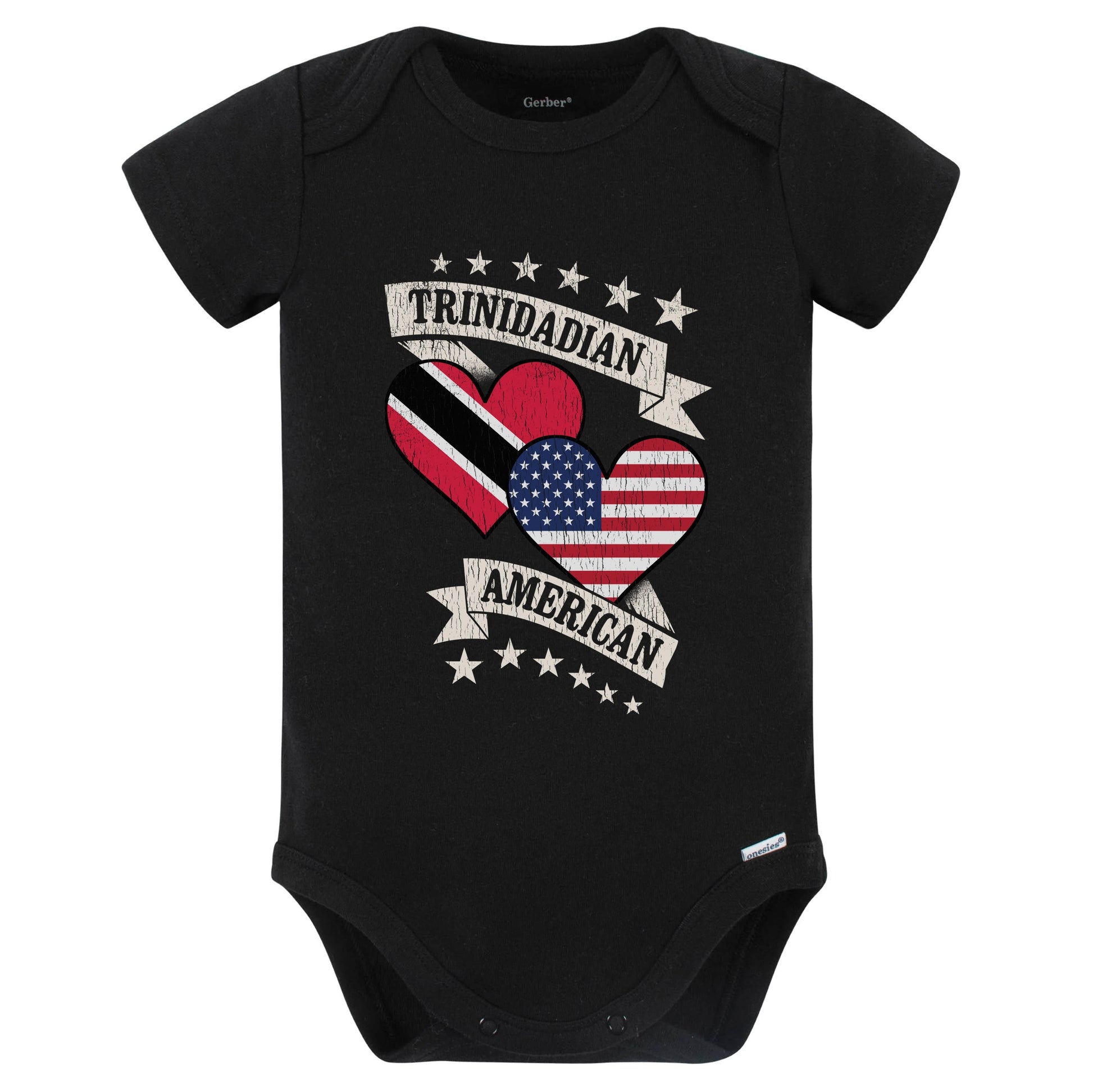 Trinidadian American Heart Flags Trinidad and Tobago America Baby Bodysuit (Black)