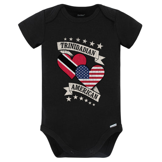 Trinidadian American Heart Flags Trinidad and Tobago America Baby Bodysuit (Black)