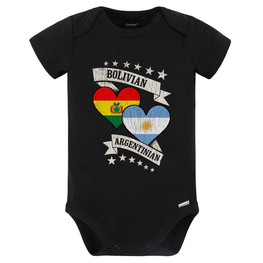 Bolivian Argentinian Heart Flags Bolivia Argentina Baby Bodysuit (Black)
