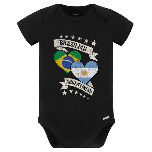 Brazilian Argentinian Heart Flags Brazil Argentina Baby Bodysuit (Black)