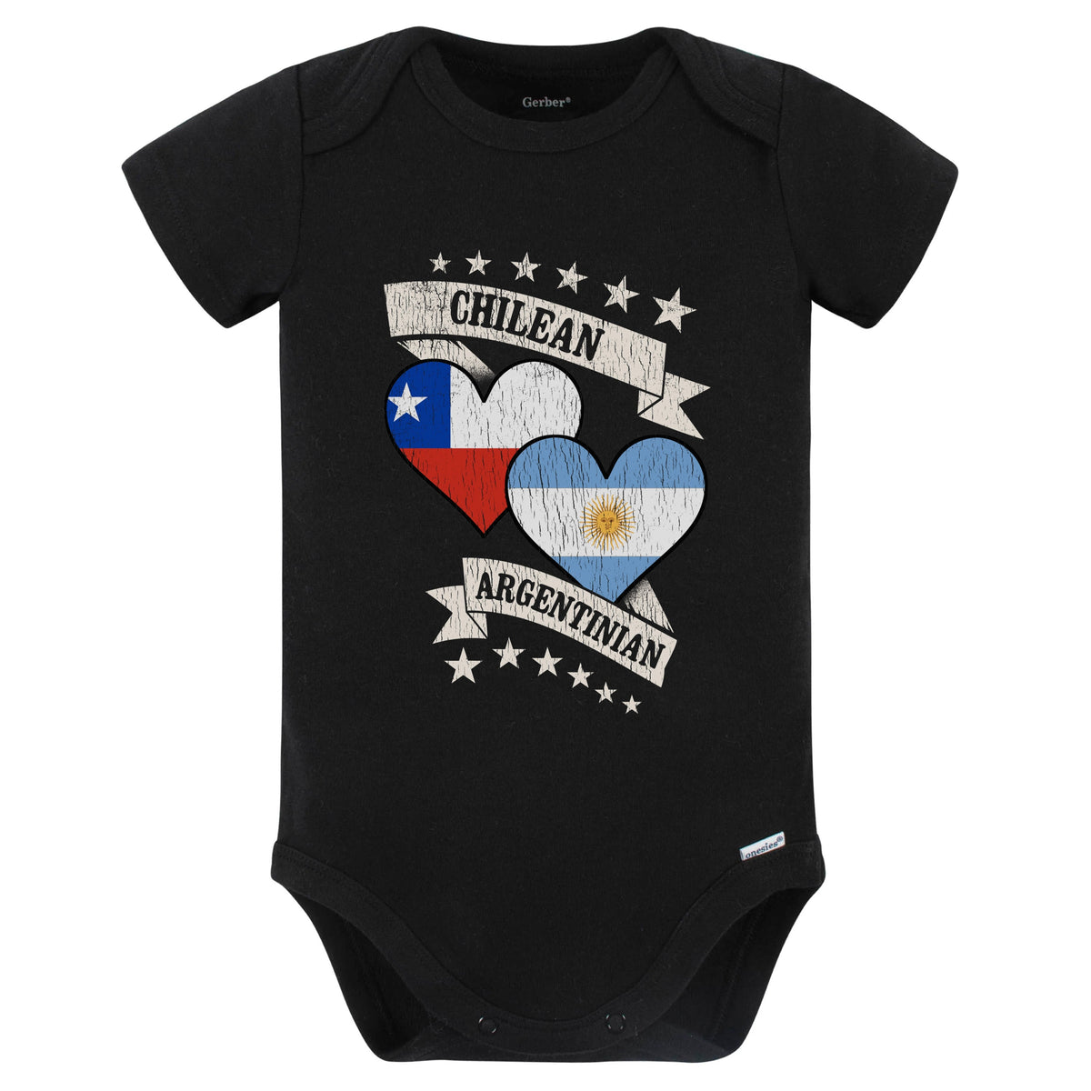 Chilean Argentinian Heart Flags Chile Argentina Baby Bodysuit (Black)