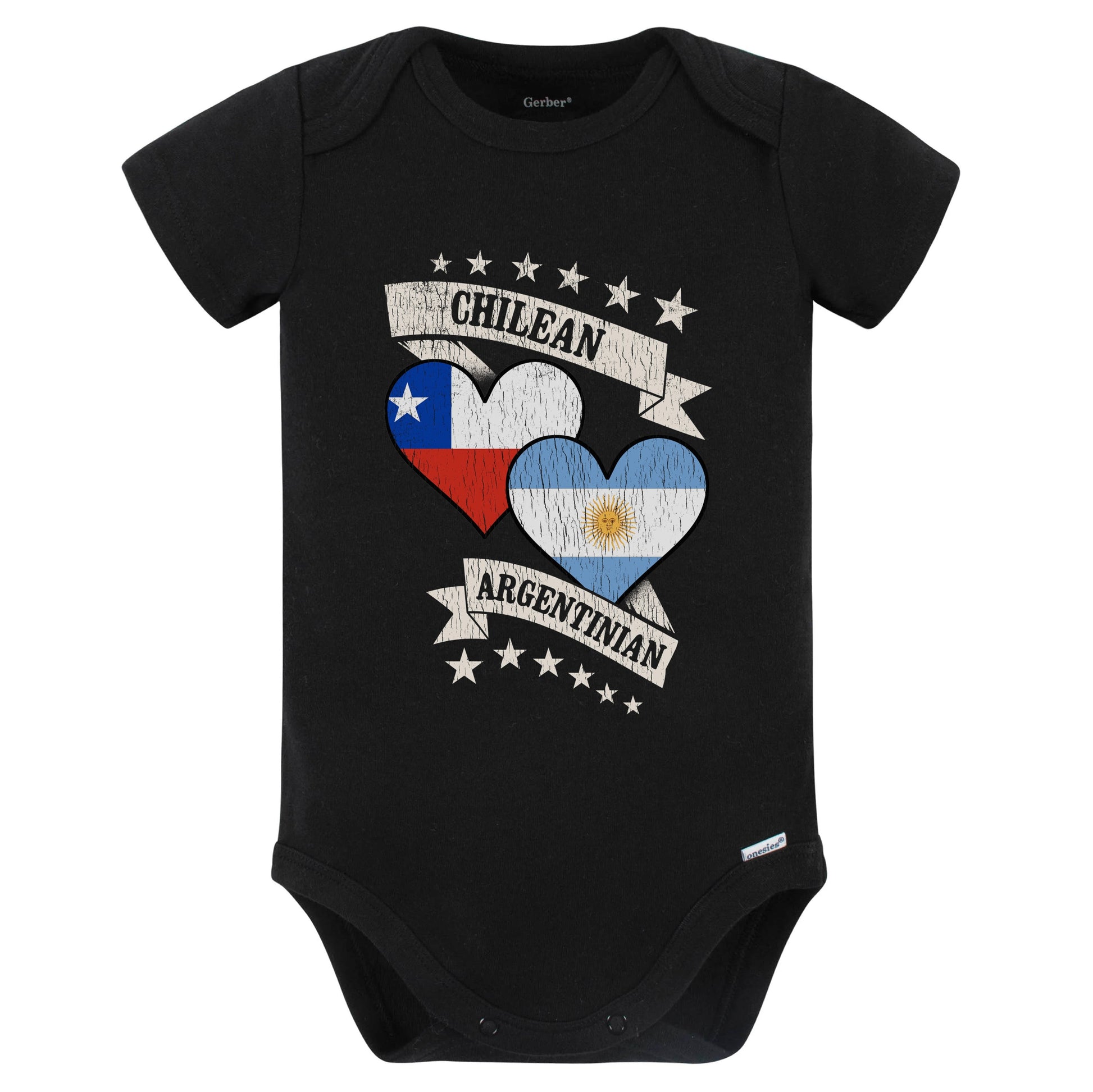 Chilean Argentinian Heart Flags Chile Argentina Baby Bodysuit (Black)