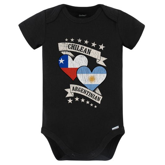 Chilean Argentinian Heart Flags Chile Argentina Baby Bodysuit (Black)