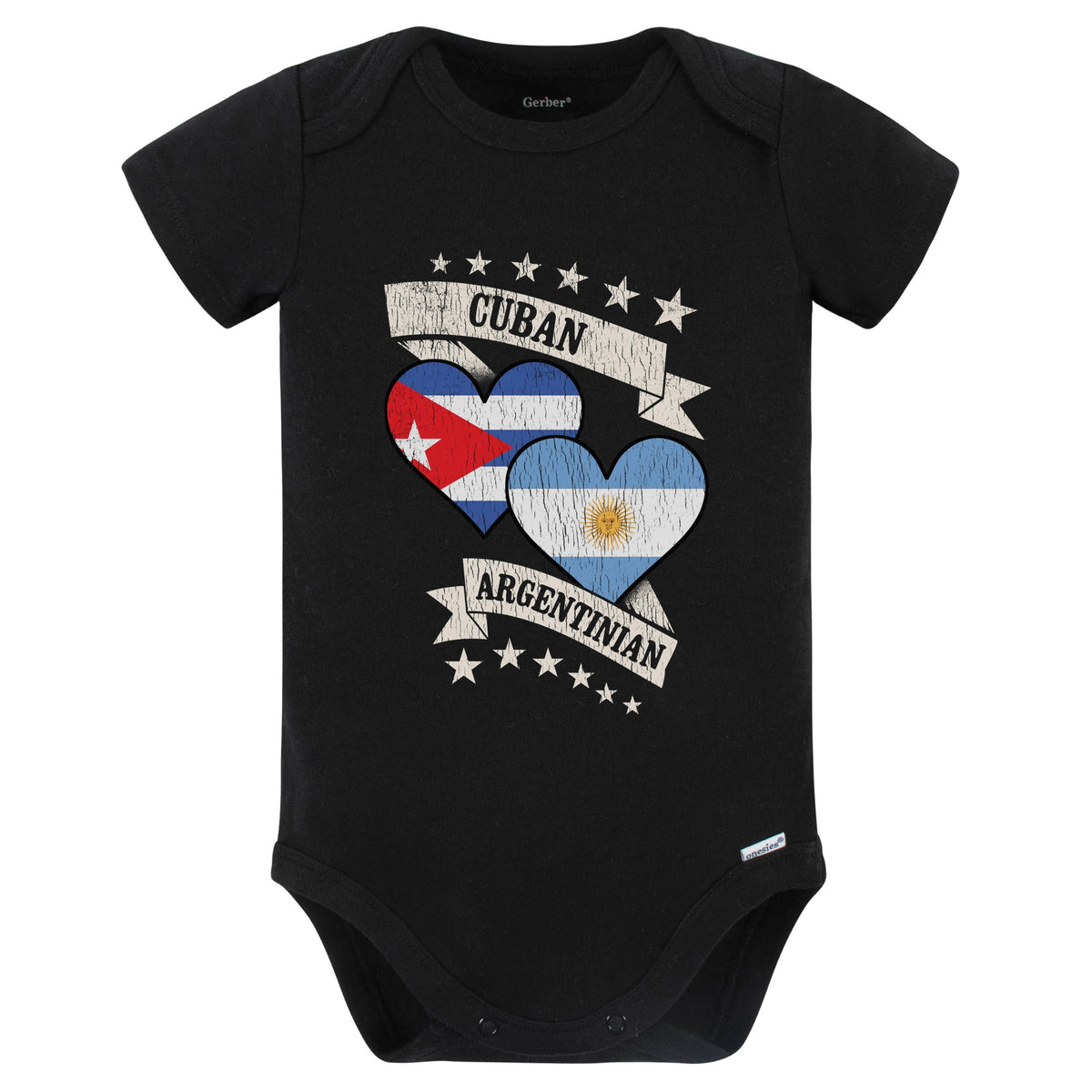 Cuban Argentinian Heart Flags Cuba Argentina Baby Bodysuit (Black)