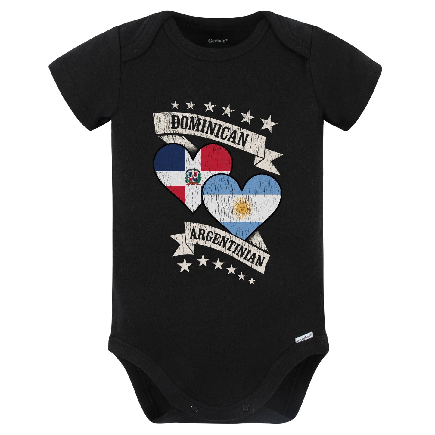 Dominican Argentinian Heart Flags Dominican Republic Argentina Baby Bodysuit (Black)