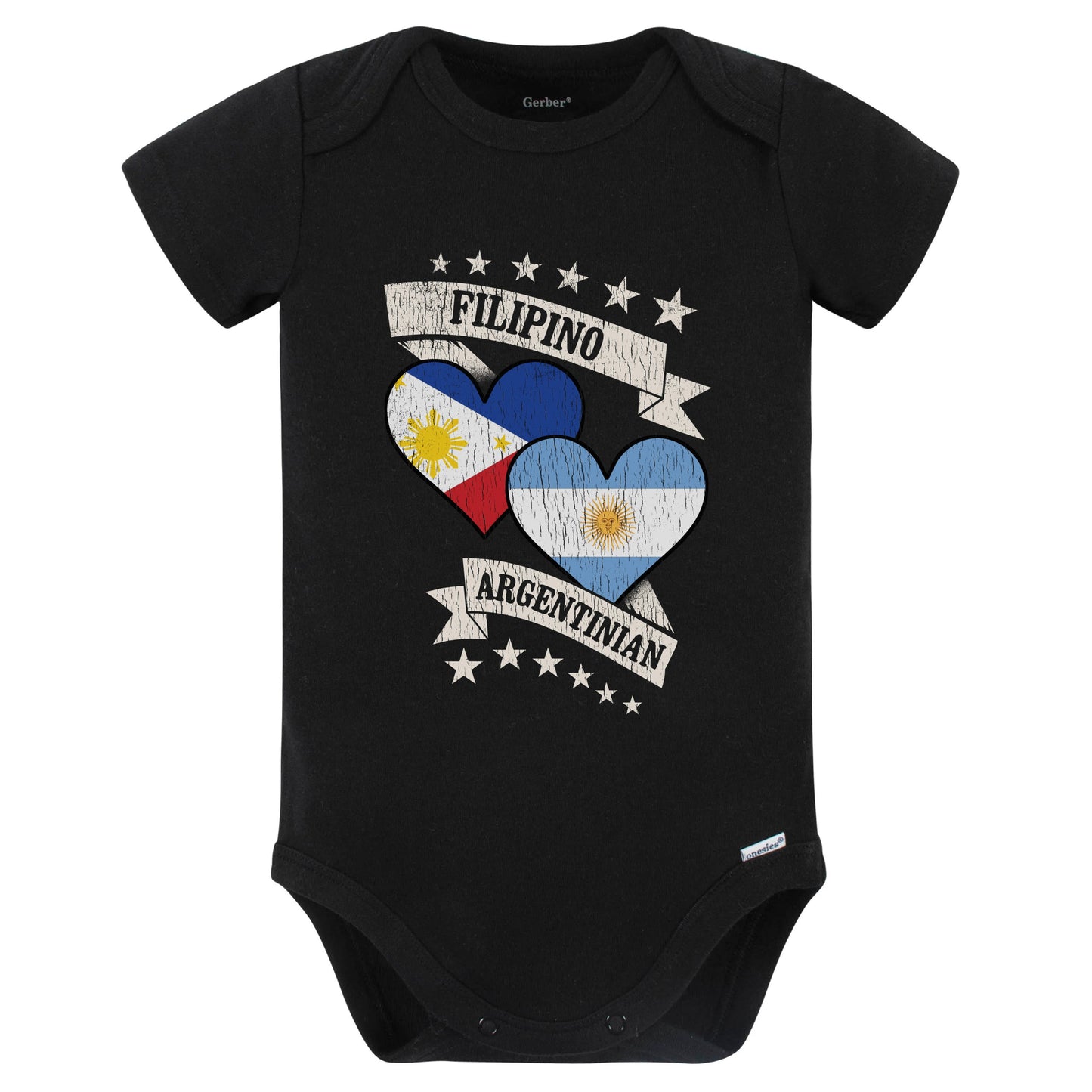 Filipino Argentinian Heart Flags Philippines Argentina Baby Bodysuit (Black)