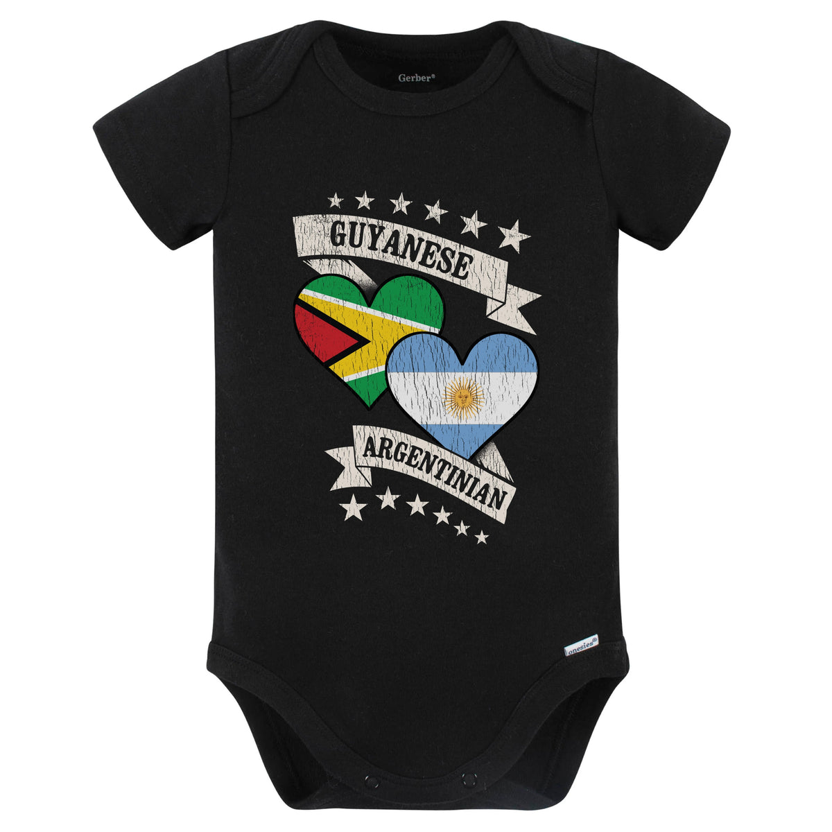 Guyanese Argentinian Heart Flags Guyana Argentina Baby Bodysuit (Black)