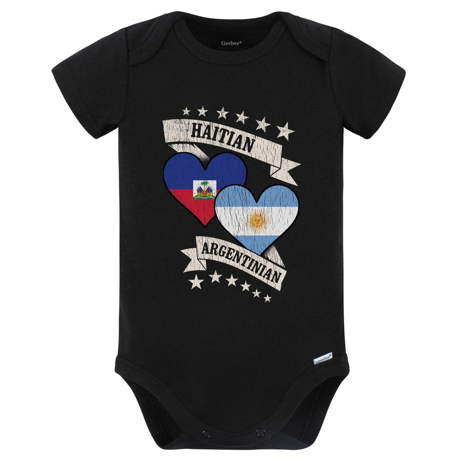 Haitian Argentinian Heart Flags Haiti Argentina Baby Bodysuit (Black)