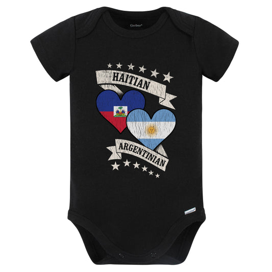 Haitian Argentinian Heart Flags Haiti Argentina Baby Bodysuit (Black)