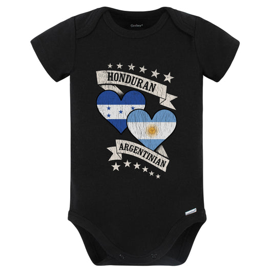 Honduran Argentinian Heart Flags Honduras Argentina Baby Bodysuit (Black)