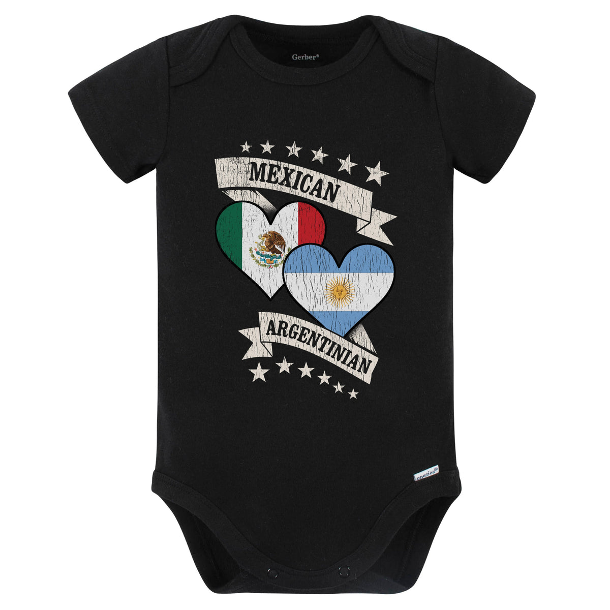 Mexican Argentinian Heart Flags Mexico Argentina Baby Bodysuit (Black)